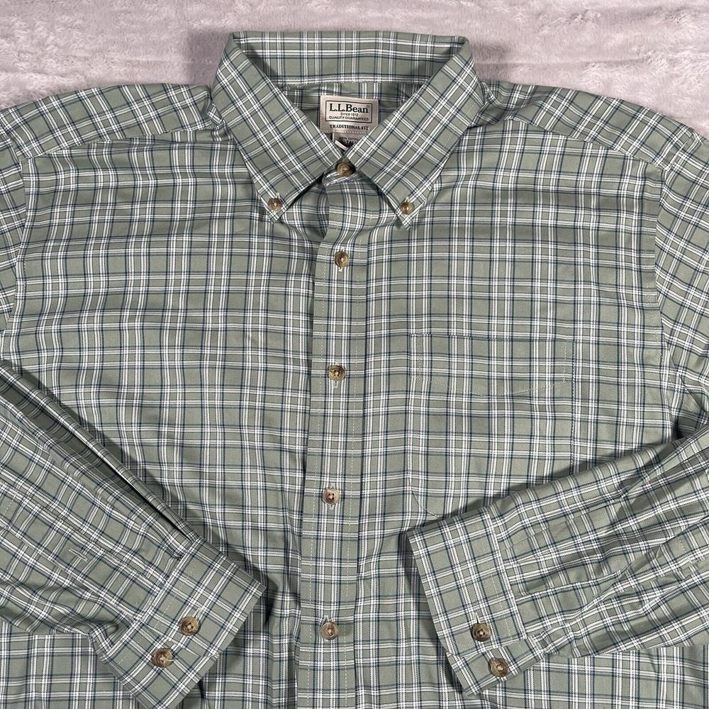 LL Bean Traditional Fit Shirt Mens L Green Tartan Plaid Long Sleeve‎ Button Up - Picture 2 of 7